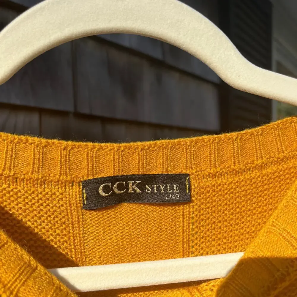 CCK Style, Cable Knit Pullover Sweater, Large, Yellow Gold